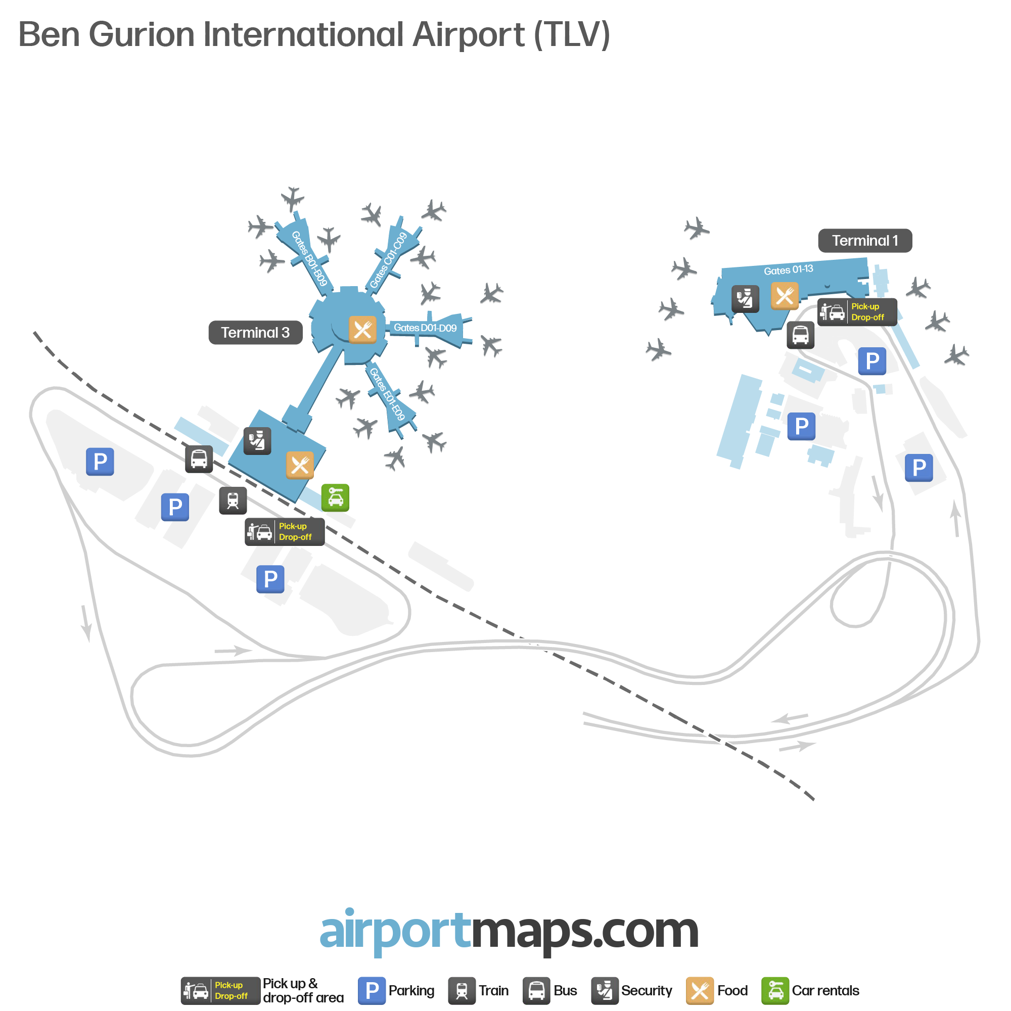 Map Of Ben Gurion International Airport Tel Aviv Yafo TLV Terminals 