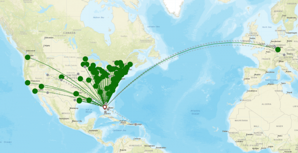 Southwest Florida Airport destination map