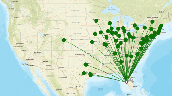 Sarasota Bradenton Airport destination map