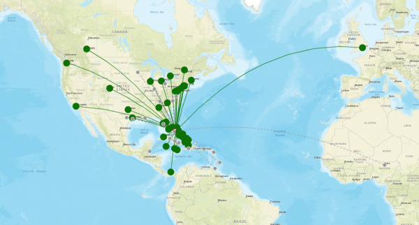 Lynden Pindling Airport destination map