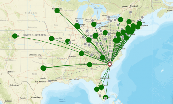 Myrtle Beach Airport destination map