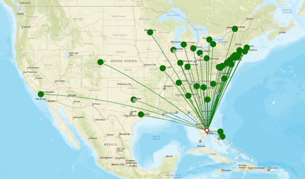 Palm Beach Airport destination map