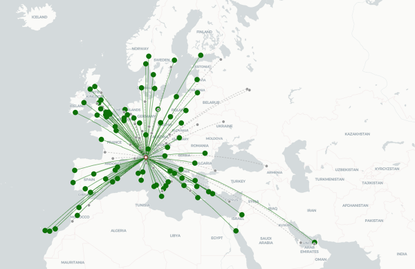 Pisa Airport destination map