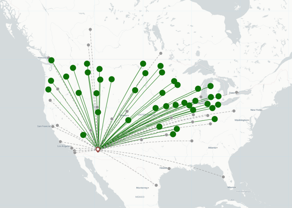 Mesa Gateway Airport destination map