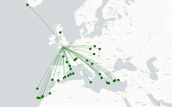 Bournemouth Airport destination map