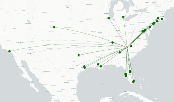 Greenville-Spartanburg Airport destination map