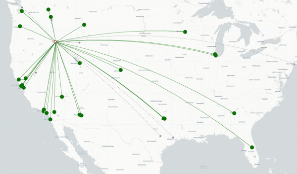 Boise Air Terminal Airport destination map