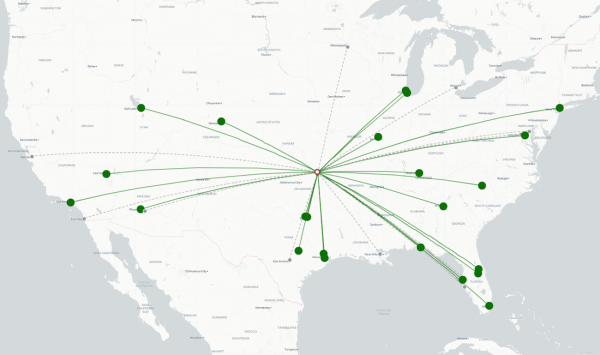 Tulsa Airport destination map