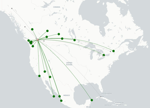 Kelowna Airport destination map