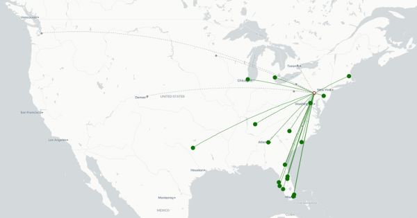 Harrisburg Airport destination map